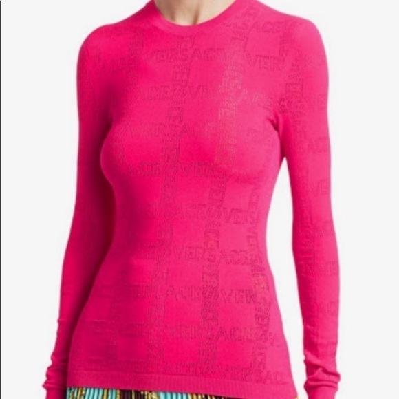 Versace Sweaters - Versace Perforated Logo Stretch Knit Sweater